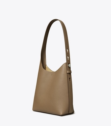 Tory Burch designer hobo bags Kleine Romy Hobo Bag in Wild Mushroom angle