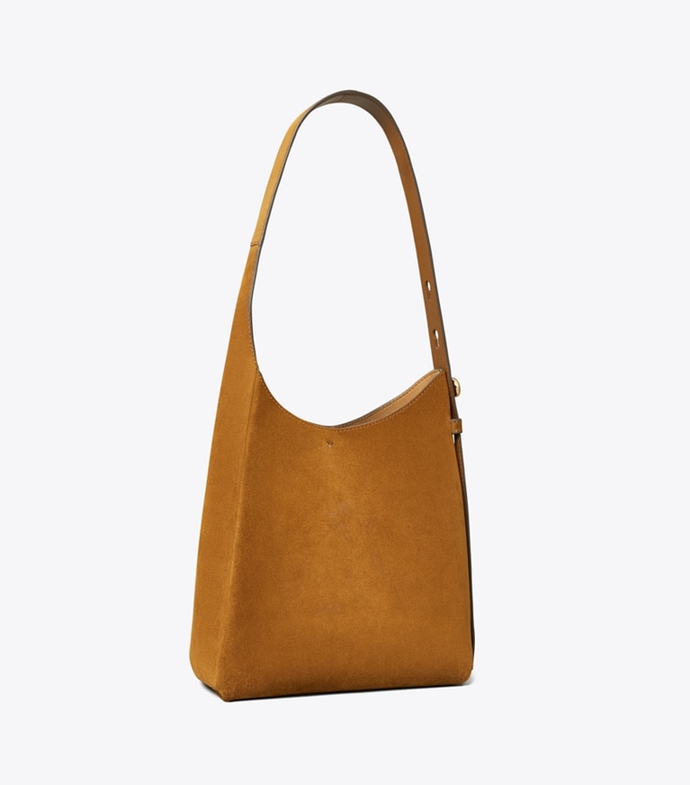 Tory Burch designer hobo bags Kleine Romy Hobo Bag aus Wildleder in Park Bench angle