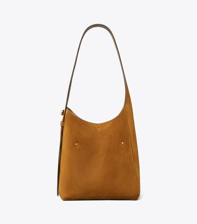 Tory Burch designer hobo bags Kleine Romy Hobo Bag aus Wildleder in Park Bench angle