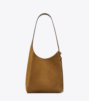 Tory Burch designer hobo bags Kleine Romy Hobo Bag aus Wildleder in Park Bench front