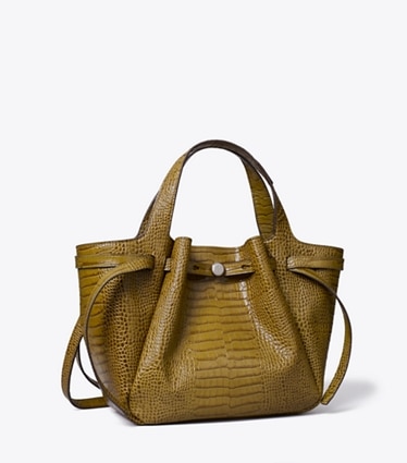 Tory Burch designer tote bags Kleine Romy Tote Bag mit Krokoprägung in Shroom angle