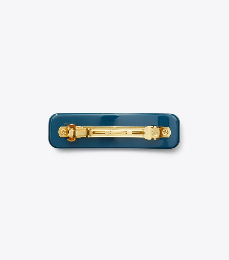 Tory Burch designer haarnadeln Kleine Roxanne Haarspange mit Verzierung in Rolled Tory Gold / Navy zurück