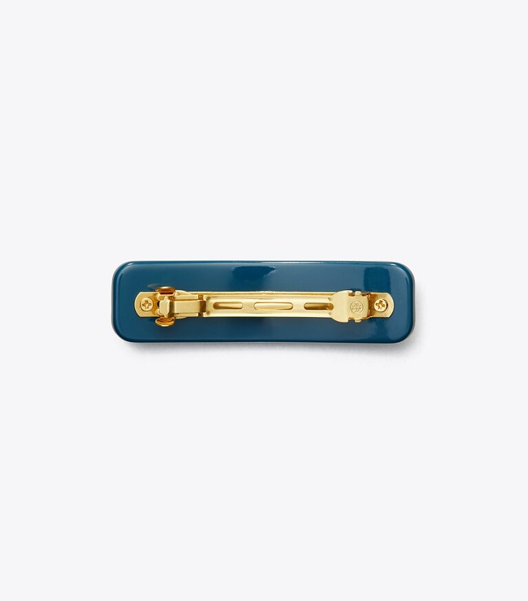 Tory Burch designer haarnadeln Kleine Roxanne Haarspange mit Verzierung in Rolled Tory Gold / Navy front
