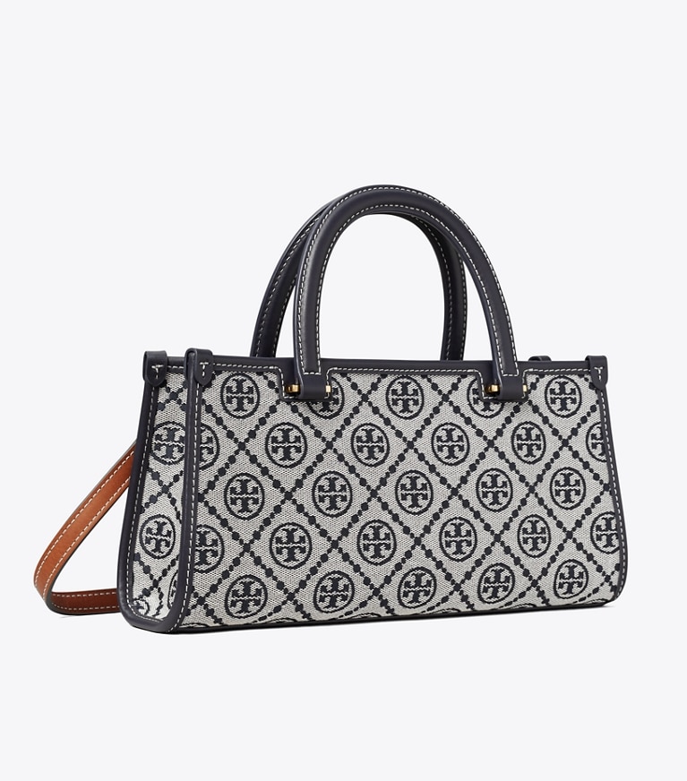 Tory Burch designer henkeltaschen Kleine Tote Bag im Querformat mit T-Monogramm in Tory Navy angle