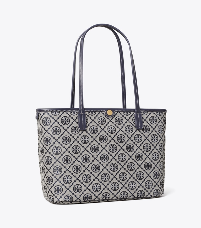 Tory Burch designer tote bags Kleine Tote Bag mit T-Monogramm und Reißverschluss in TORY NAVY angle