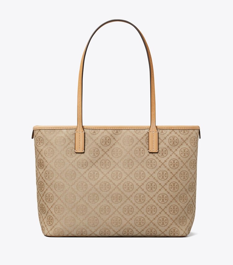 Tory Burch designer tote bags Kleine Tote Bag mit T-Monogramm und Reißverschluss in Flax zurück
