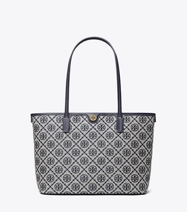 Tory Burch designer tote bags Kleine Tote Bag mit T-Monogramm und Reißverschluss in Tory Navy front