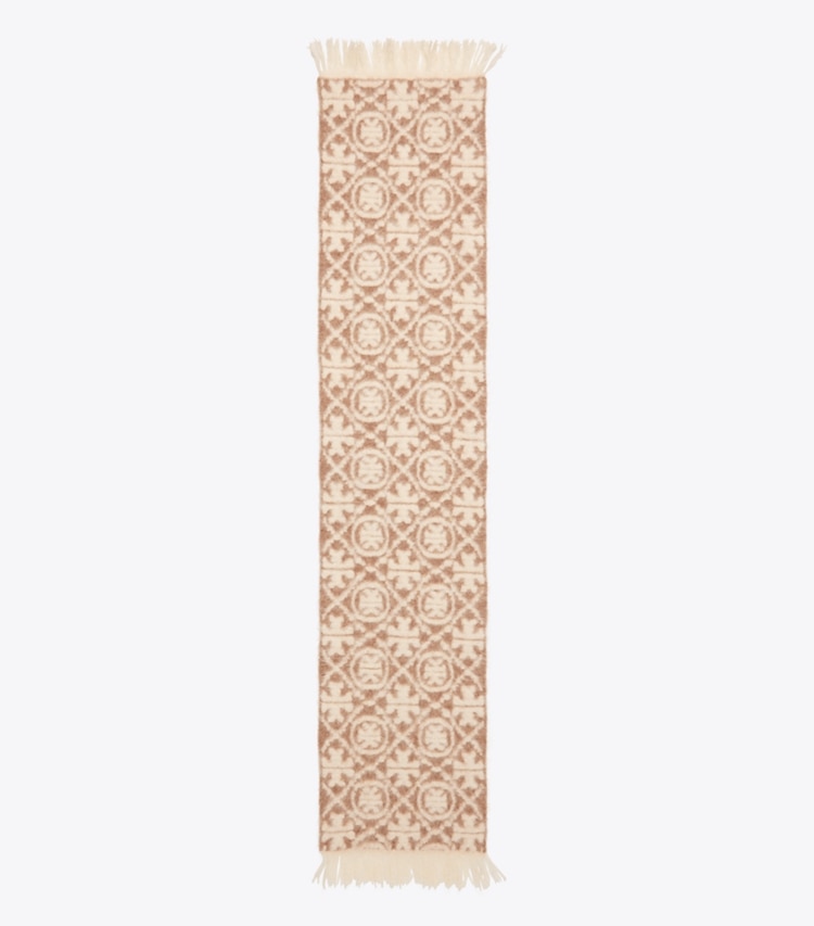 Tory Burch designer scarves Knit Brushed T Monogram Oblong Scarf in T Monogram Diamond Oblong Camel overhead