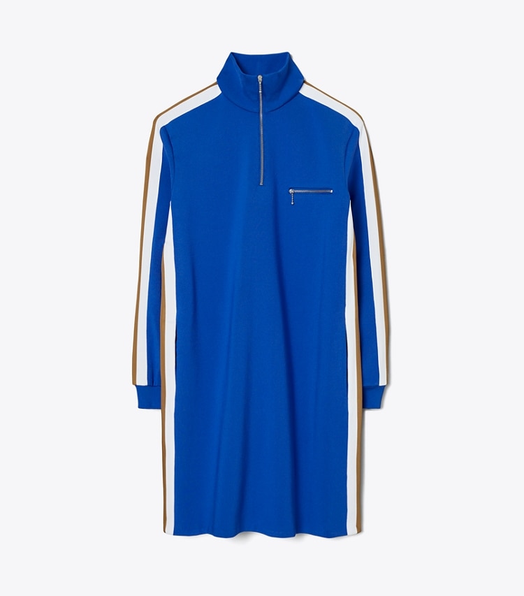 Tory Burch designer dresses Knit Quarter Zip Dress in Blue Lapis front