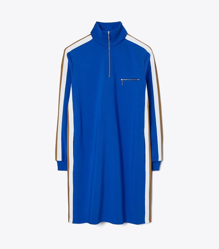 Tory Burch designer dresses Knit Quarter Zip Dress in Blue Lapis front
