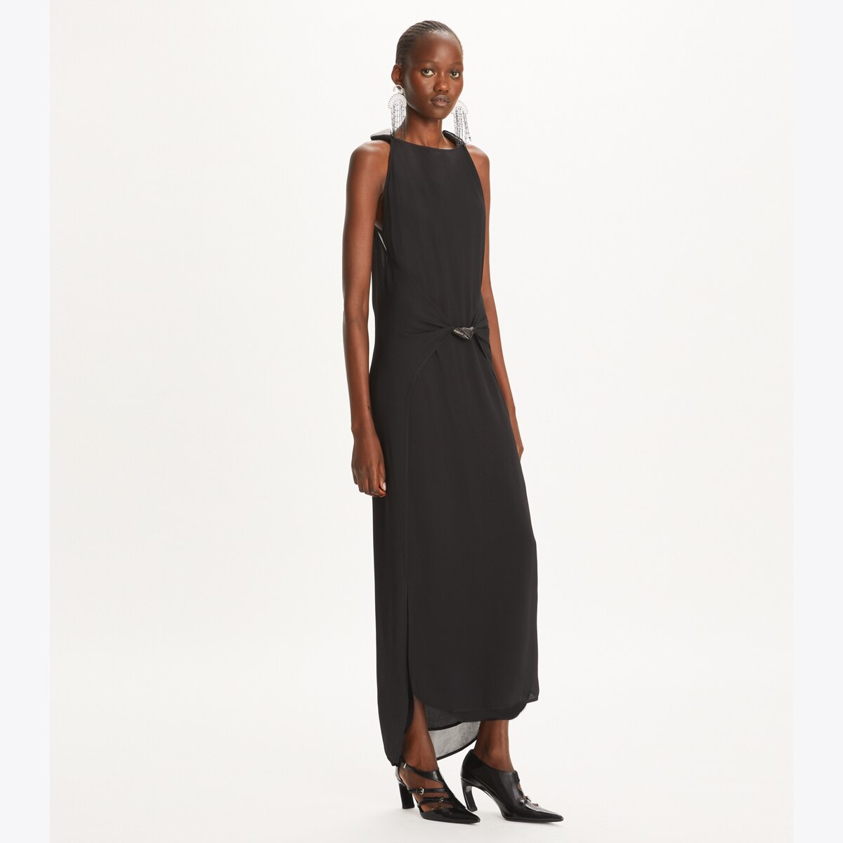 knotted-crepe-dress-on-model-