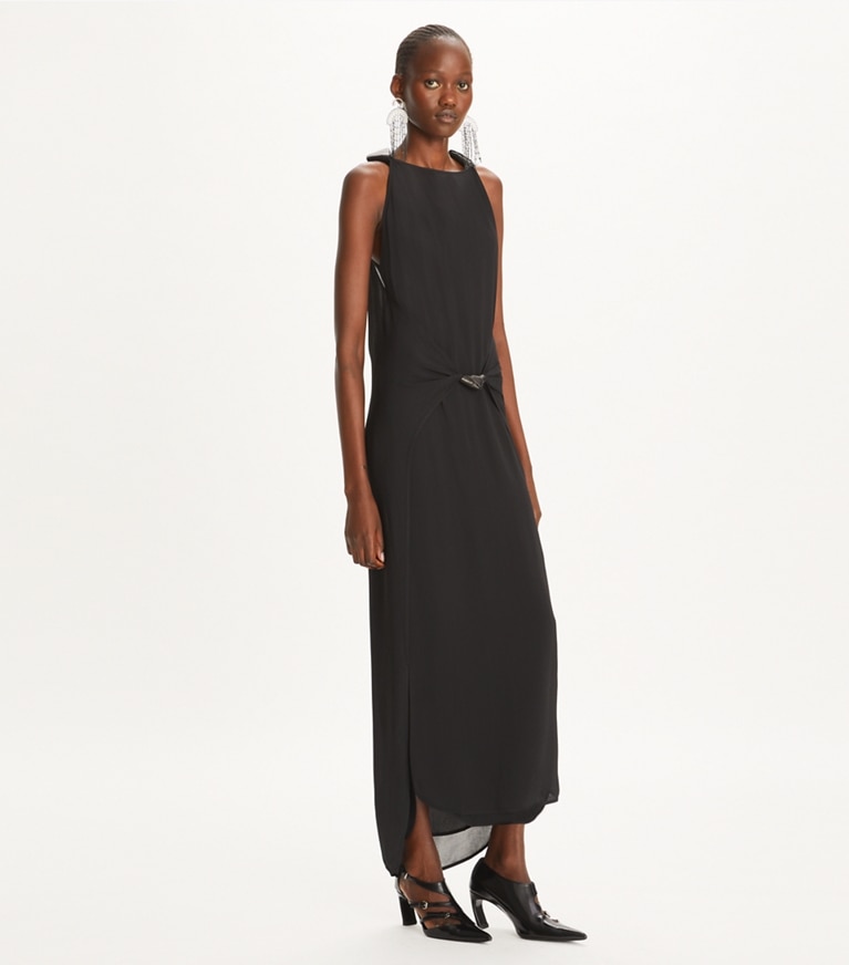 Tory Burch designer dresses Knotted Crepe Dress in Black front
