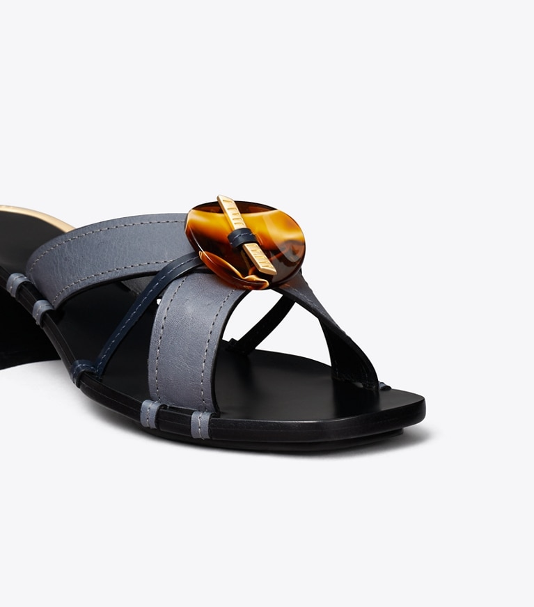 Tory Burch designer sandals Knotted Heeled Mule Sandal   in Blue / Perfect Navy angle