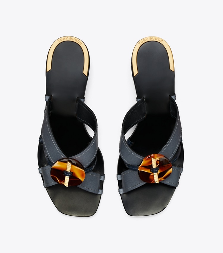 Tory Burch designer sandals Knotted Heeled Mule Sandal   in Blue / Perfect Navy overhead