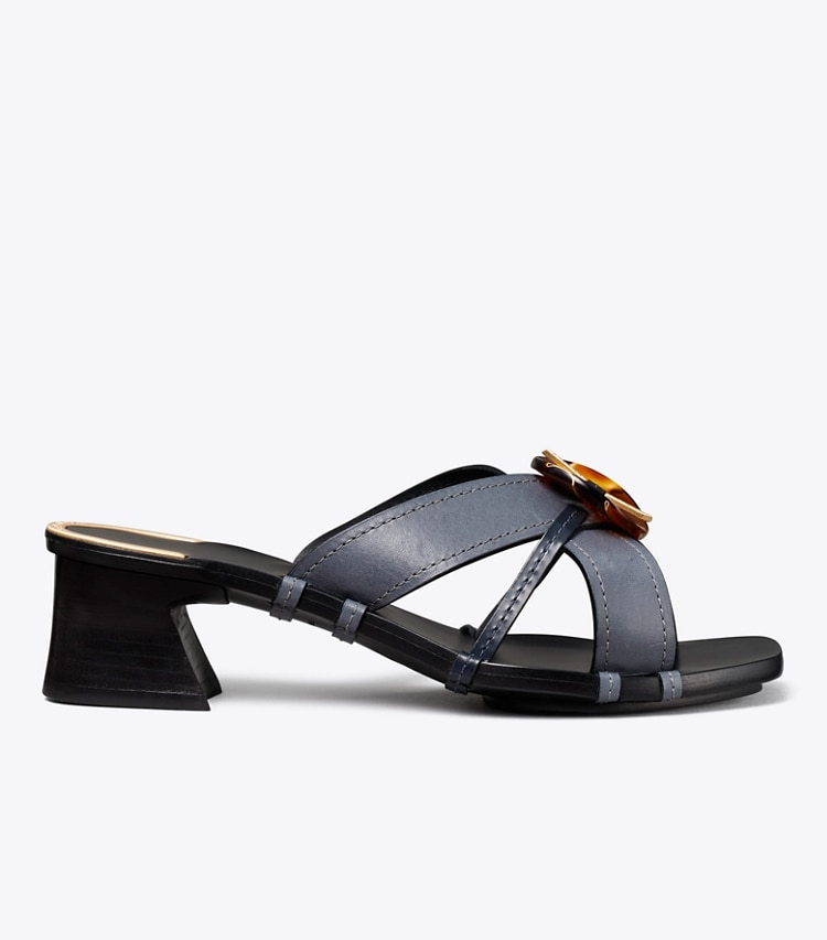 Tory Burch designer sandals Knotted Heeled Mule Sandal   in Blue / Perfect Navy side