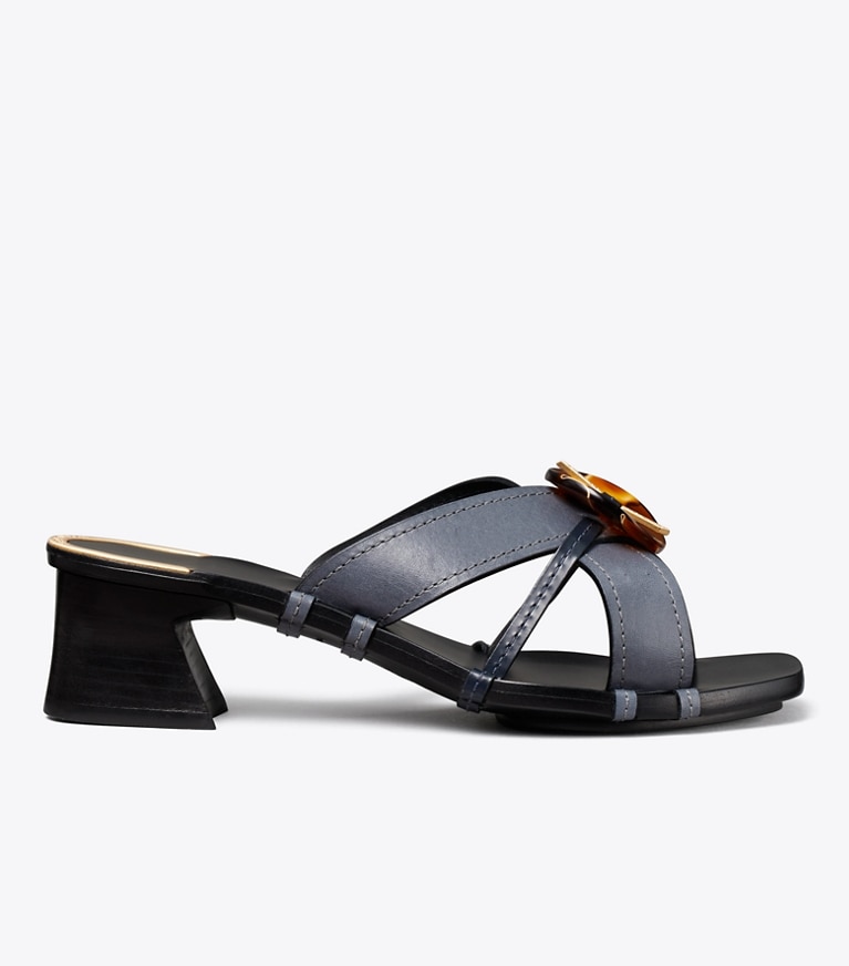 Tory Burch designer sandals Knotted Heeled Mule Sandal   in Blue / Perfect Navy angle