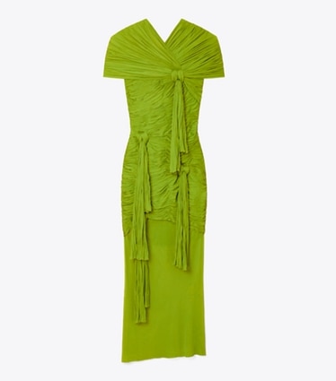 Tory Burch designer dresses Knotted Viscose Dress in Faded Green front