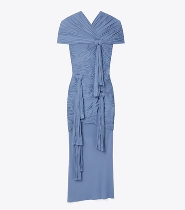 Tory Burch designer dresses Knotted Viscose Dress in Pale Blue front
