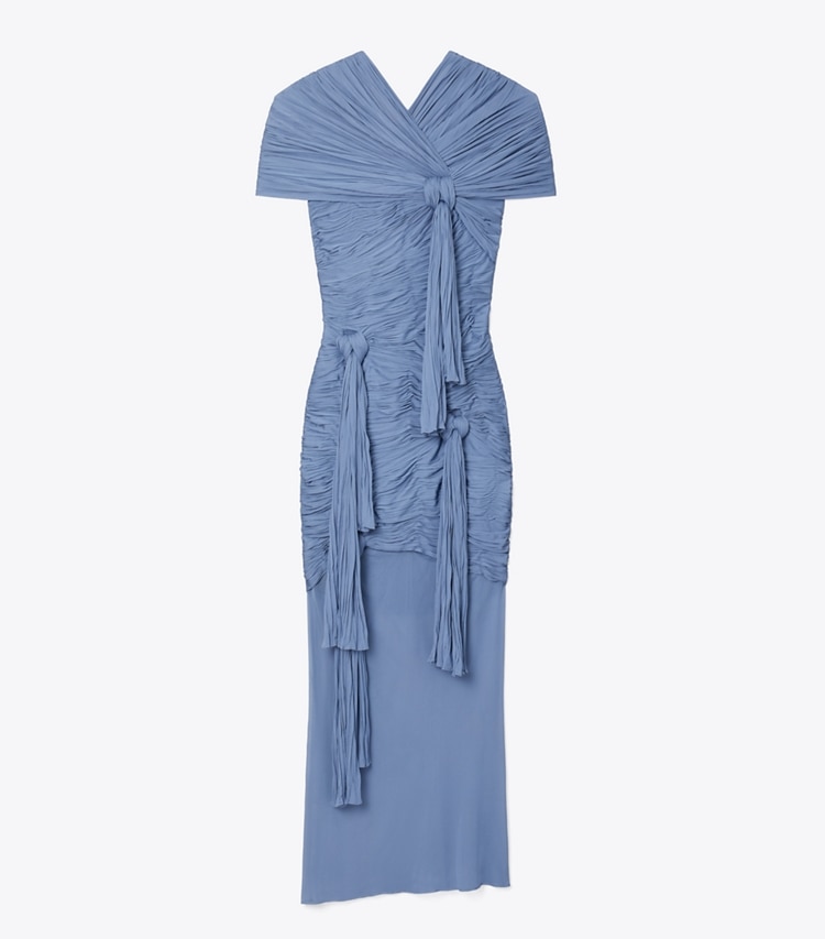 Tory Burch designer dresses Knotted Viscose Dress in Pale Blue front