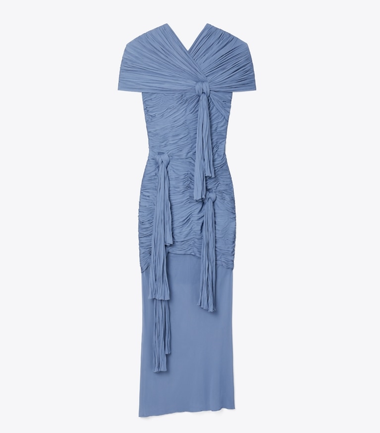 Tory Burch designer dresses Knotted Viscose Dress in Pale Blue front