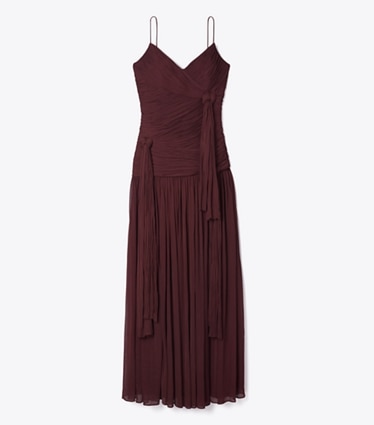Tory Burch designer dresses Knotted Viscose Dress in Mahogany front