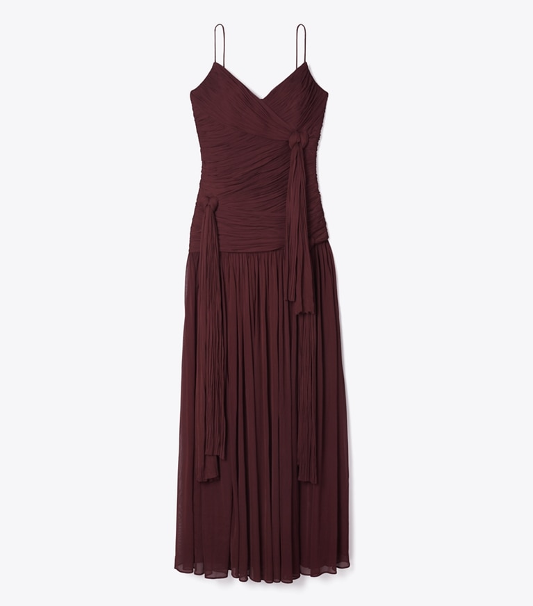 Tory Burch designer dresses Knotted Viscose Dress in Mahogany front