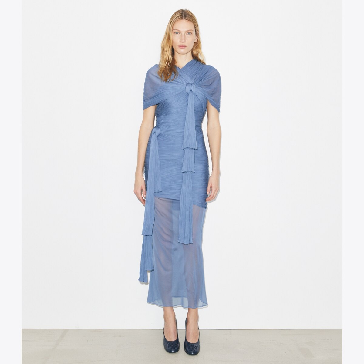 tory burch blue dress Tory Burch – Blue Floral Print Faux Wraparound Dress Sz S main image 0
