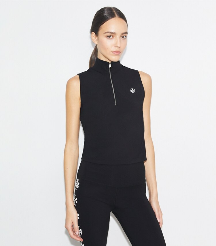 Tory Sport designer oberteile Kompressionstop mit Reißverschluss in Sport Black on model detail