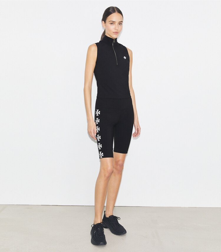 Tory Sport designer oberteile Kompressionstop mit Reißverschluss in Sport Black modell von vorn