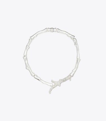 Tory Burch designer halsketten Korallen-Halskette in Light Silver / Crystal front