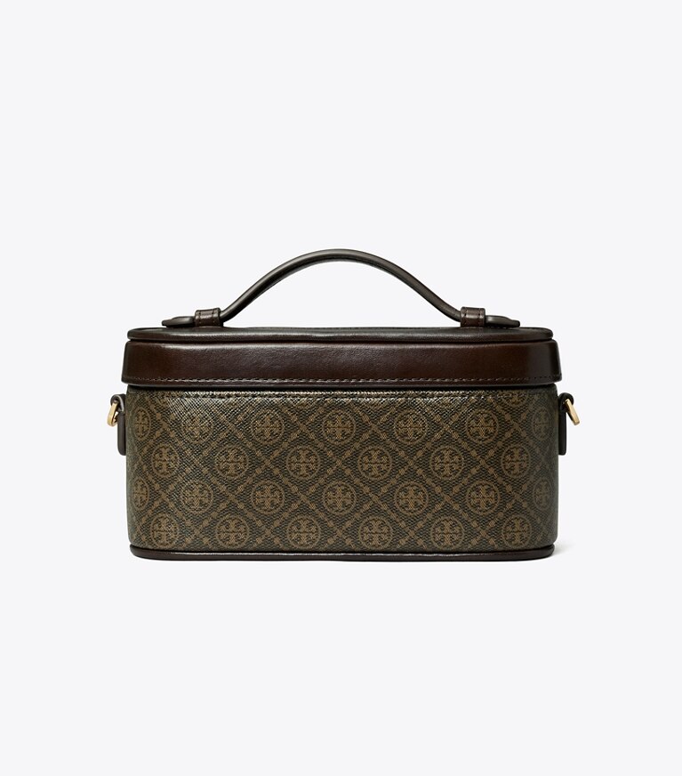 Tory Burch designer kleine taschen Kosmetiktasche aus beschichtetem Canvas mit T-Monogramm in French Press angle
