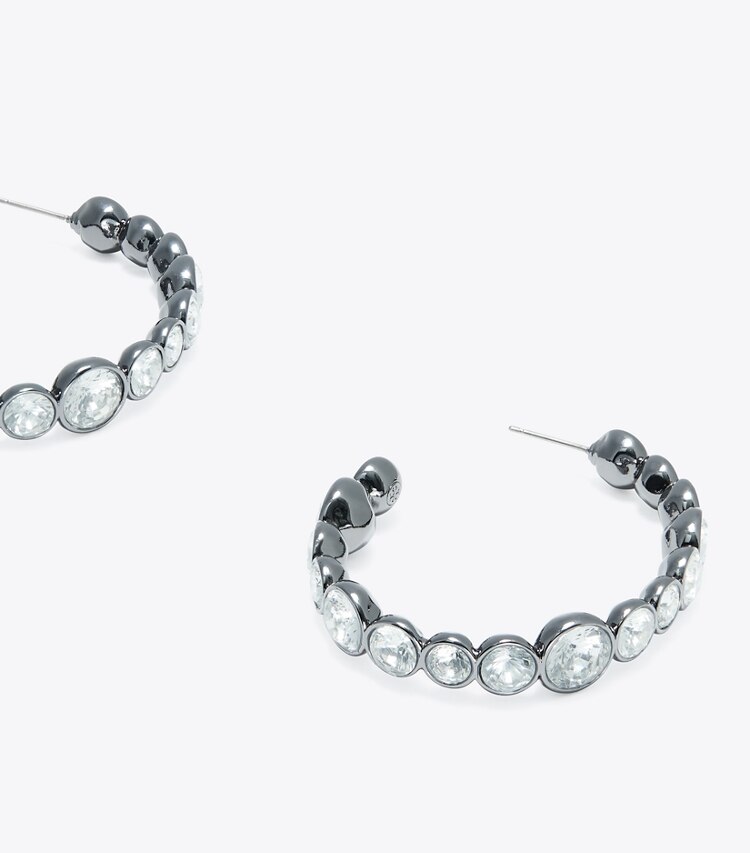 Tory Burch designer ohrringe Kristallcreolen in Shiny Hematite / Crystal detail