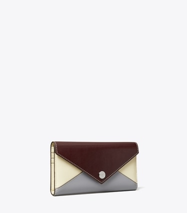 Tory Burch designer geldbörsen Längliche Colorblock-Geldbörse im Kuvert-Stil in Dark Carmine Multi angle