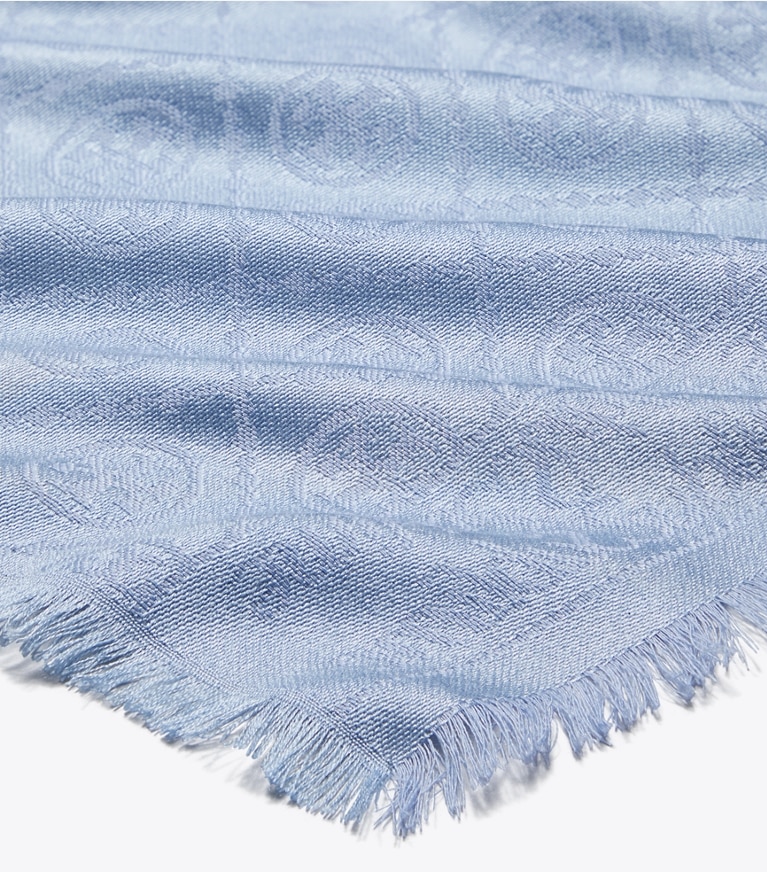 Tory Burch designer schals Länglicher Jacquardschal mit T-Monogramm in Blue Dawn von oben