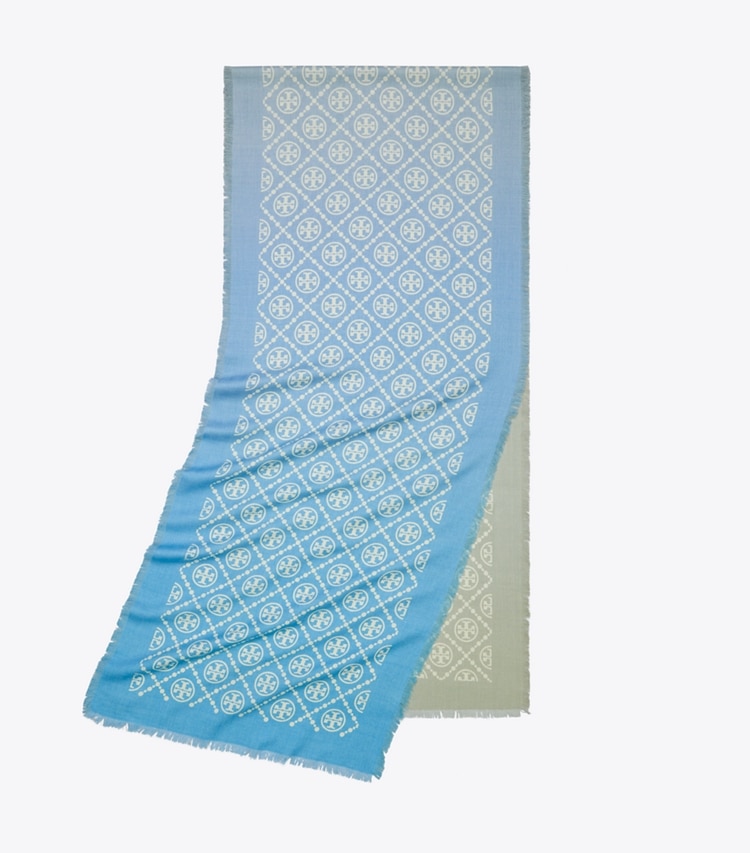 Tory Burch designer schals Länglicher Schal mit T-Monogramm in Blue folded
