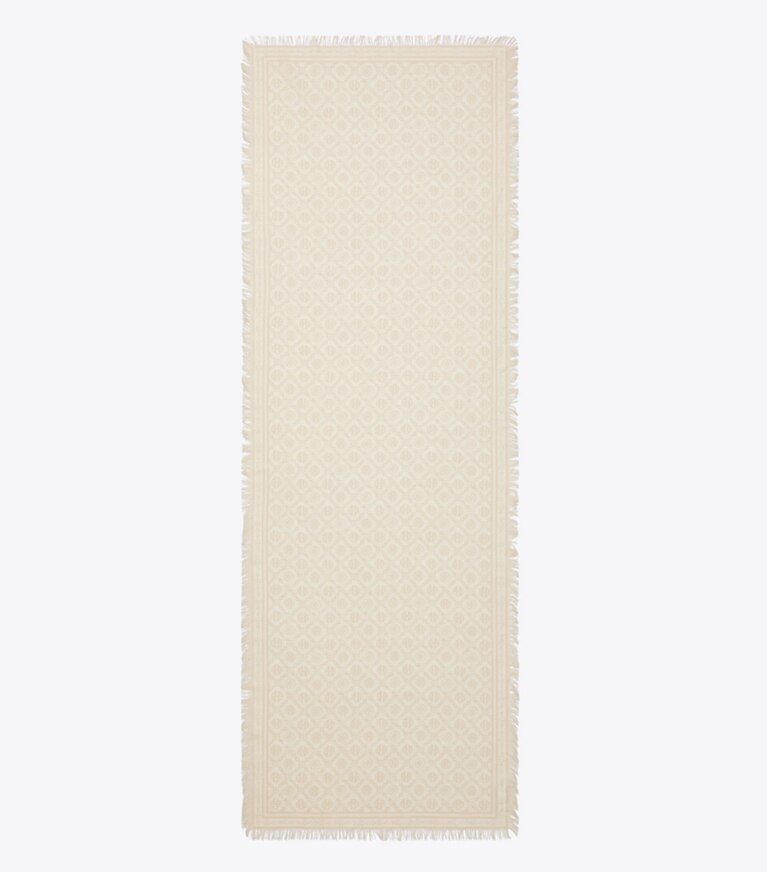 Tory Burch designer schals Länglicher Schal mit T-Monogramm und Blumenmuster in Ivory T Monogram von oben