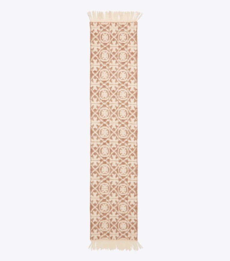 Tory Burch designer schals Länglicher Strickschal mit gebürstetem T-Monogramm in T Monogram Diamond Oblong Camel von oben