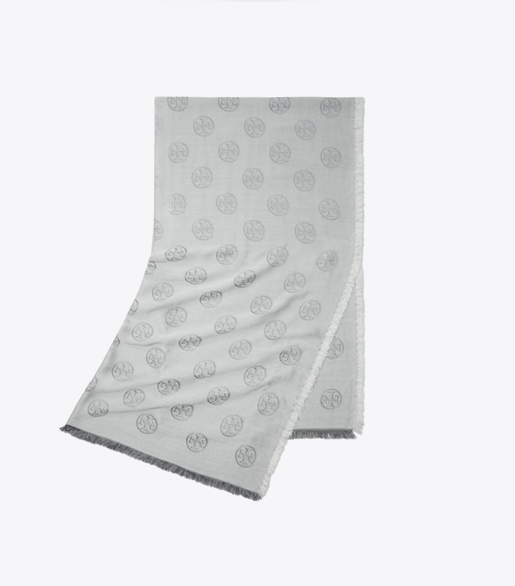 Tory Burch designer schals Längliches Traveler Tuch mit Medaillonlogo in Gray folded