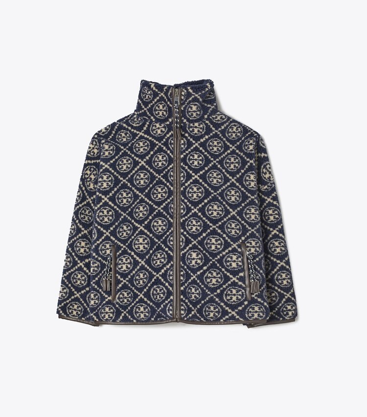 Tory Burch designer manteaux La veste en molleton à motif T Monogram dans Medium Navy de face