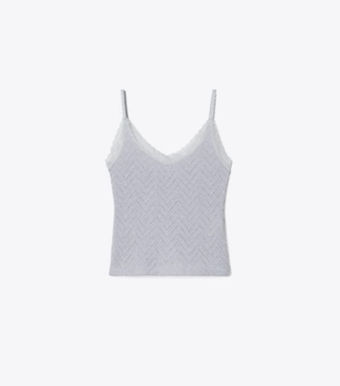 Tory Burch designer tops Lace Camisole in Platinum / Metallic Blue front