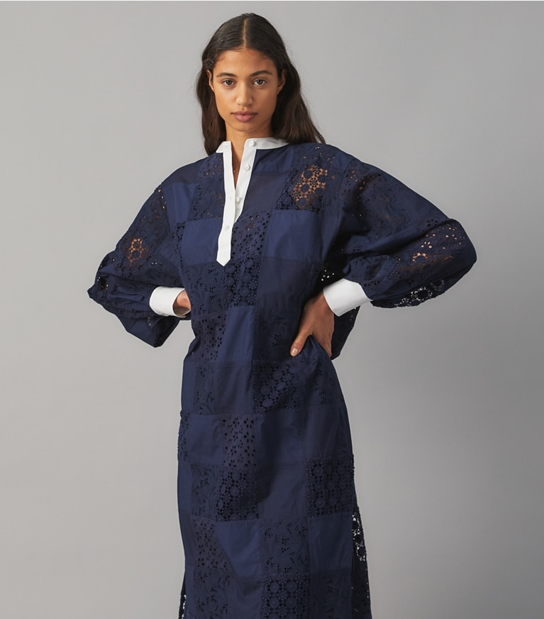 Tory Burch designer dresses Lace Patchwork Caftan in LACE PATCHWORK front