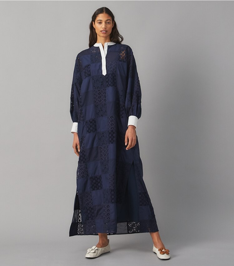 Tory Burch designer dresses Lace Patchwork Caftan in LACE PATCHWORK on model front