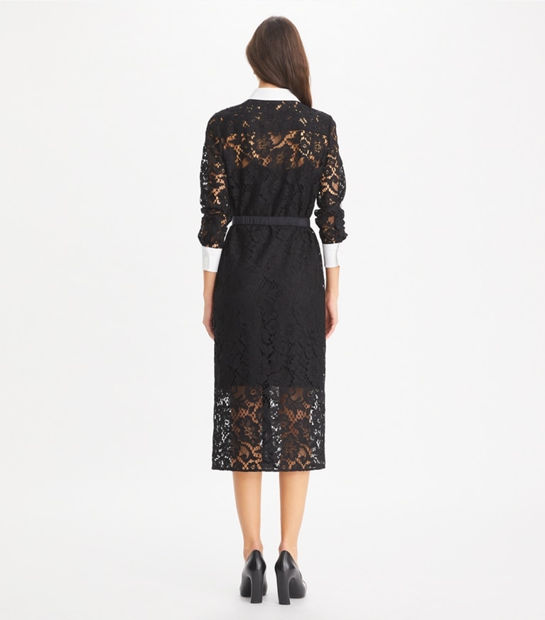 Tory Burch designer dresses Lace Shirtdress in Black front