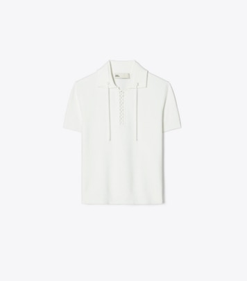 Tory Burch designer トップス レースアップ ポロセーター in White front