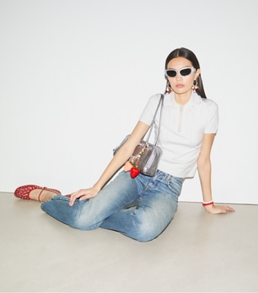 Tory Burch designer トップス レースアップ ポロセーター in White studio
