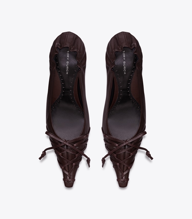 Tory Burch designer heels Lace-Up Wedge in SEAL BROWN overhead