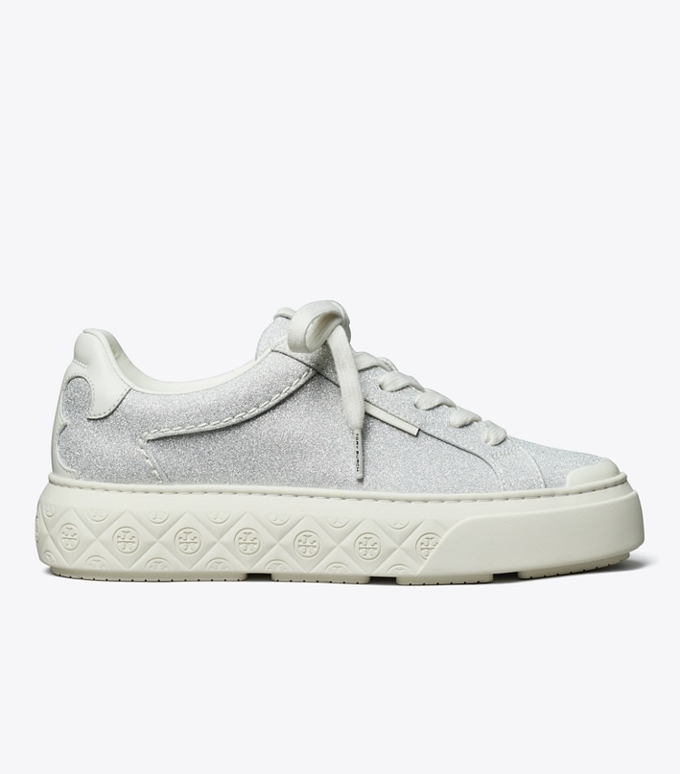 Tory Burch designer sneakers Ladybug Glitter Sneaker in ARGENTO / BLANC side