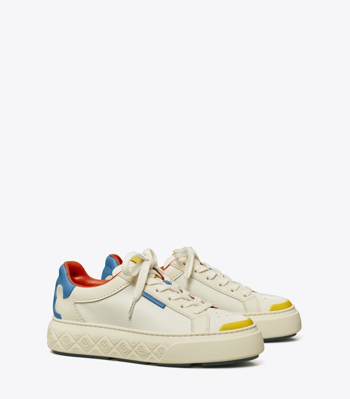 Tory Burch designer sneakers Ladybug Sneaker in WHITE / NEW IVORY / COBALT angle