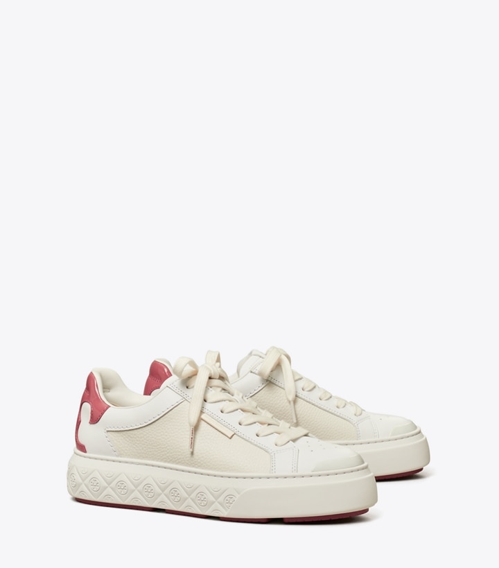 Tory Burch designer sneakers Ladybug Sneaker in TITANIUM WHITE / WASHED BERRY angle