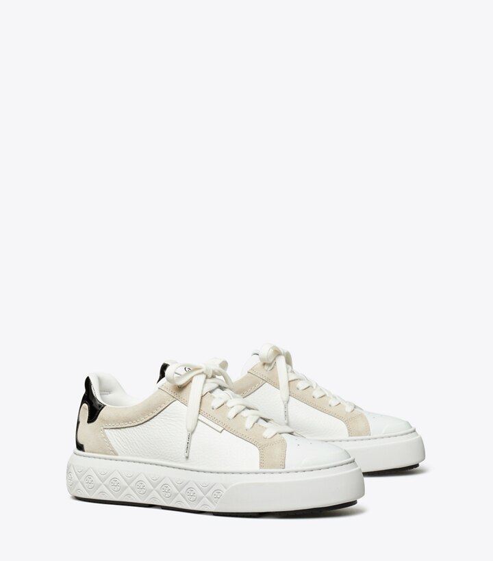 Tory Burch designer sneakers Ladybug Sneaker in TITANIUM WHITE / BLACK angle